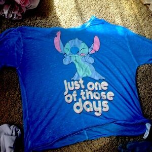 Blue see-through Disney stitch just one of those days pajama shirts.